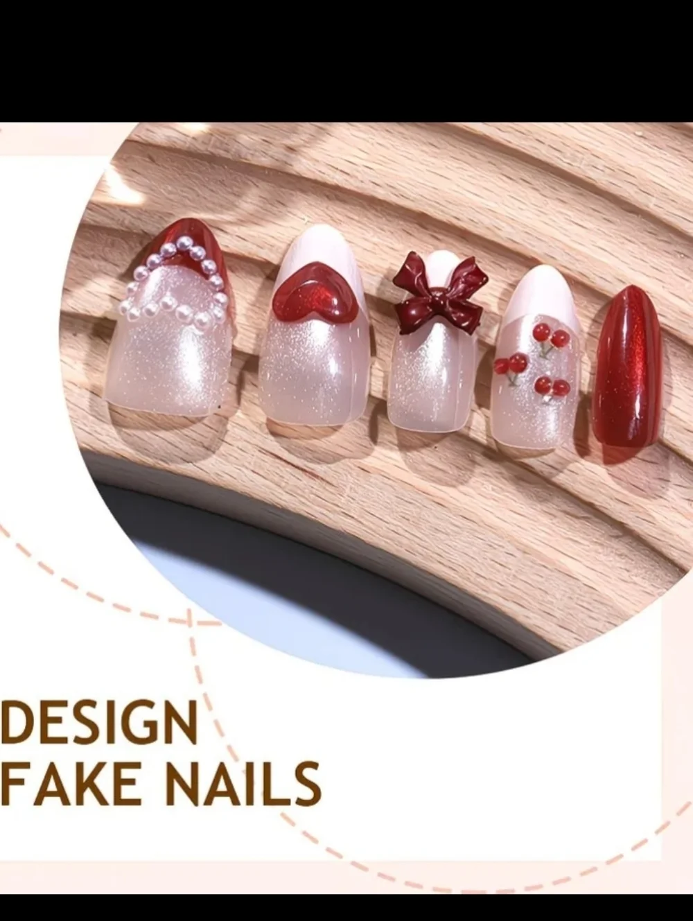 10 Count Red Cherry & Heart 3D Press-On Nails